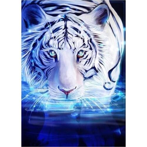 New Arrivals 5D DIY Full Round Diamond Painting White Tiger 3D Embroidery Rhinestone Mosaic Cross Stitch Home Decoration FC564