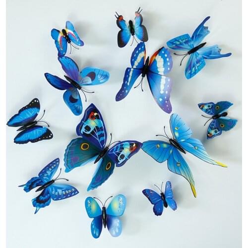 New style 12Pcs Single layer 3D Butterfly Wall Sticker on the wall Home Decor Butterflies for decoration Magnet Fridge stickers