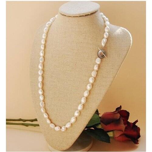 New Unique Pearls Jewellery White Freshwater Cultured Baroque Pearl Necklace Toggle Clasp Charming Women Gift Wedding Jewelry