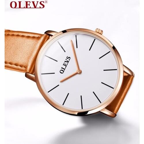OLEVS Luxury Fashion Casual Alloy Quartz Leather Minimalist Black Strap Ultrathin Waterproof High Quality Men Watches 5868