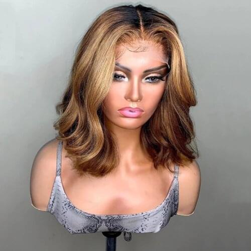 Ombre Honey Blonde Body Wave Short Cut Bob Lace Front Wig For Black Women Human Remy Hair Babyhair Preplucked Brazilian Can Dye