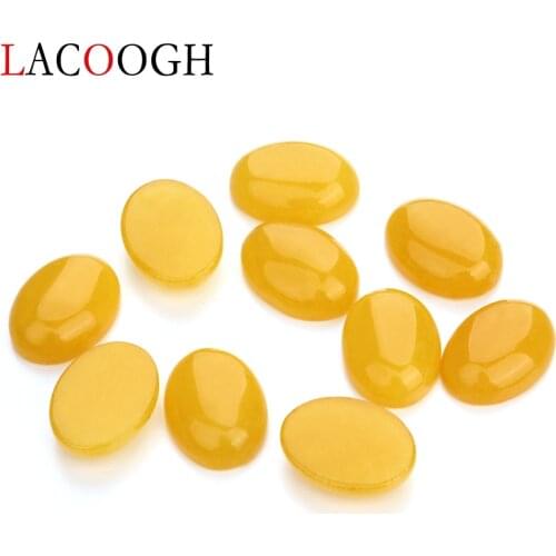 Wholesale Fashion 10pcs Natural Bulk Yellow Stone Beads 10x14 13x18mm Flat Back Oval Cabochons Stone Beads for Jewelry Making