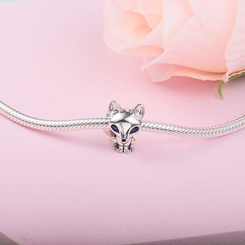 Fits for Pandora Charms Bracelets Blue-Eyed Fox Beads 100% 925 Sterling Silver Jewelry Free Shipping