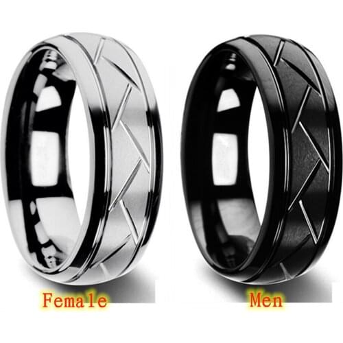 Popular 8mm Tungsten Carbide Steel noble black silver two color groove ring. The charm of men. Fashion trend engagement accessor