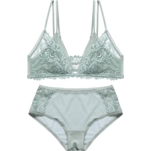 Front Closure Bra Set Pink Double Cup Ultra Thin Bra Unlined Plunge Wire Free Bra and Panty Set Front Hook