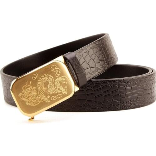 Men Genuine Leather Belt Crocodile pattern Belt Pure Copper Automatic Buckle Strap Dragon Designer Men High Quality Ceinture