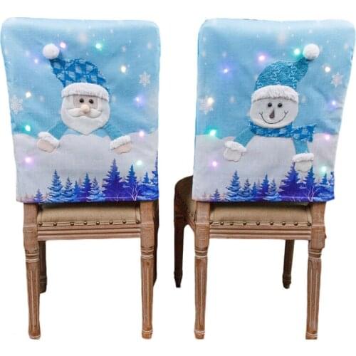 Christmas Chair Cover Glowing Santa Clause/ Snowman Seat Cover Slipcover with Lamp Merry Christmas Decoration for Dinning Chairs