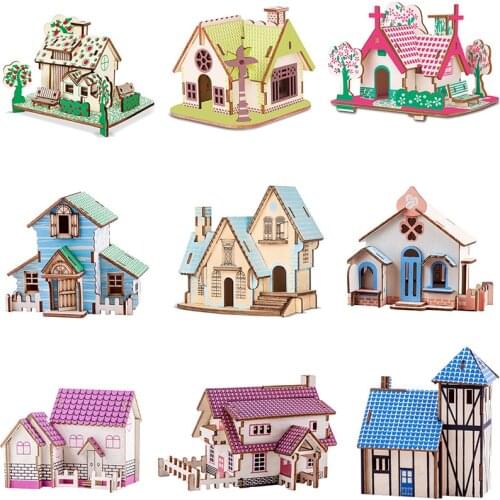 Manual 3D Jigsaw Puzzle Children Early Education Intelligence Grow Villa Model Cabin Wooden Jigsaw Toys