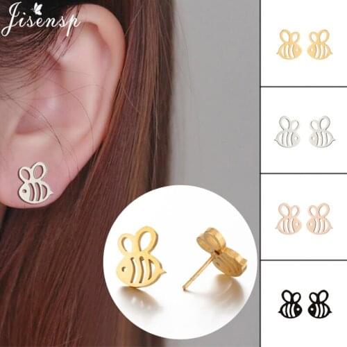 Jisensp Bohemian Style Lovely Animal Stainless Steel Earrings Tiny Cute Butterfly Bee Stud Earrings for Women Girls Best Gift