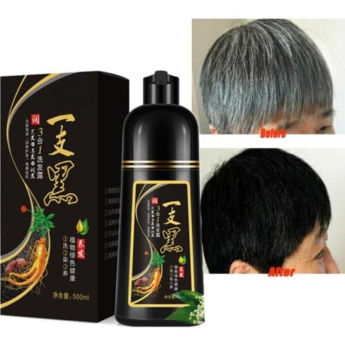 500ml Black Hair Shampoo Organic Natural Fast Hair Dye Plant Essence Black Color Dye Shampoo Cover Gray White Hair
