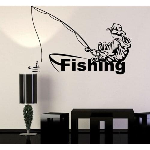 Modern Home Decor Vinyl Wall Decal Fishing Club Fisherman Boat Stickers On The Wall Decorative Living Room Removable Mural FS05