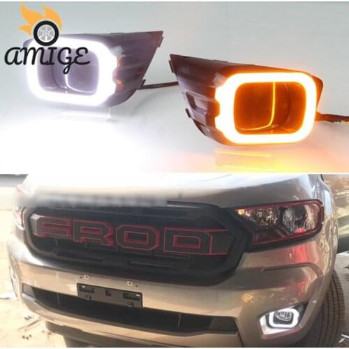 LED DRL Daylights Foglamps For For Ford Ranger T8 2019 2020 Yellow Turn Signal Car Daytime Running Headlights