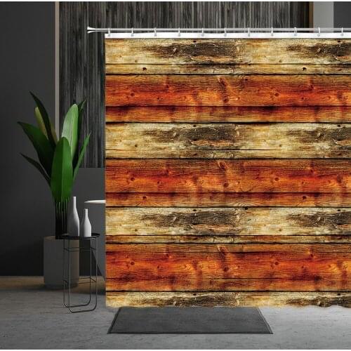 Old-Fashioned Wood Grain Shower Curtain Originality Retro Grain Waterproof Bath Curtains With Hooks Multiple Size
