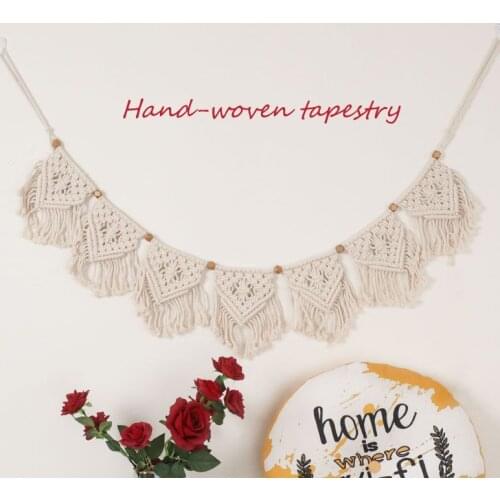 Bohemian Banners Macrame Art Wall Hanging Handmade Woven Cotton Tapestry Yellow Beads Tassels Chic Boho Room Home Party Decor