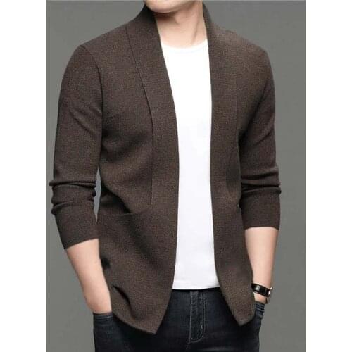 Knitted Cardigan Men Sweater Solid Korean Long Sleeve Loose Sweater Coat Spring Autumn Clothes Knitwear Top Ropa Casaco Masculin