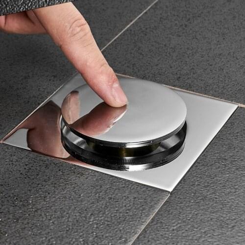 Pop Up Foot Floor Drain Brass Chrome Anti-odor Bath Drains Push Down Deodorization Square Matte Shower Room Cover Plug 10 * 10cm