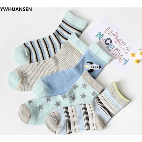 YWHUANSEN 5 Pair/lot 1-12 Yrs Soft Cotton Boys Girls Socks Cute Cartoon Pattern Kids Socks For Baby Boy Girl Childrens Socks