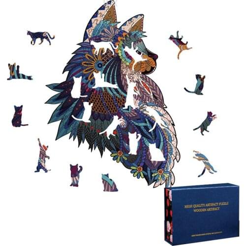 Funny Wolf Jigsaw Puzzle Wooden Educational Toys Animal Puzzles Stress Relief Toy for Kids Boy Girl Children Adult Birthday Gift