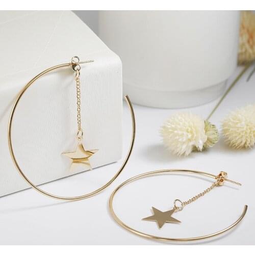 2020 New Womens Earrings Korean Style Big Round Star Stud Earrings For Women Fashion Summer Accessories Brinco Party Jewelry