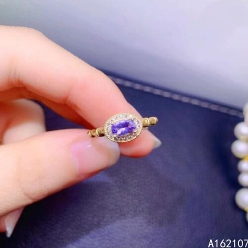 Fine Jewelry 925 Sterling Silver Inset With Natural Gemstone Womens Luxury Elegant Tanzanite Adjustable Ring Support Detection