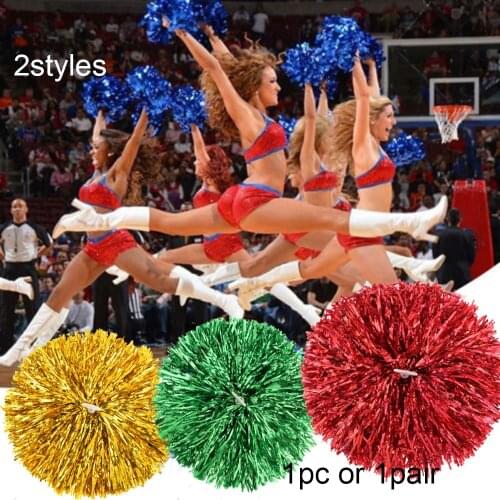 1Pc Cheerleader Pompoms Cheerleading Cheering Ball Plastic Handle Metallic Streamer Sports Game Match Vocal Concert Decorator