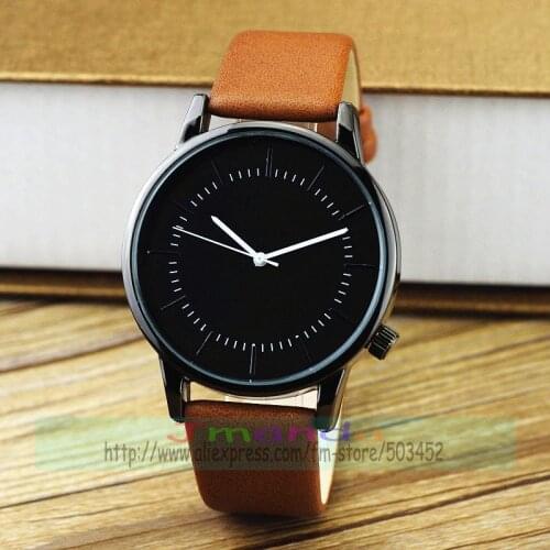 100pcs /lot fashion high quality black dial leather watch no logo wrap casual wrist watch hot selling simple style men clock