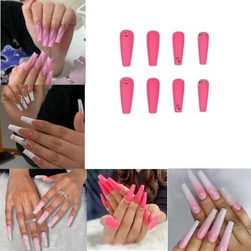 24Pcs Ballerina False Nails Wearable Long Coffin Fake Nails Full Cover Nail Tips