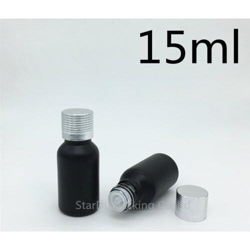 240pcs 15ML Black Frosted Glass Bottle 15ml Vials Essential Oil Bottle silvery Aluminum screw cover Perfume bottle