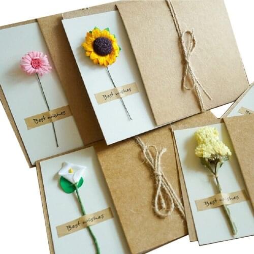 3pack Forget-me-not sunflower card holiday greeting card kraft paper dried flower Wedding Invitations Blessing Birthday card