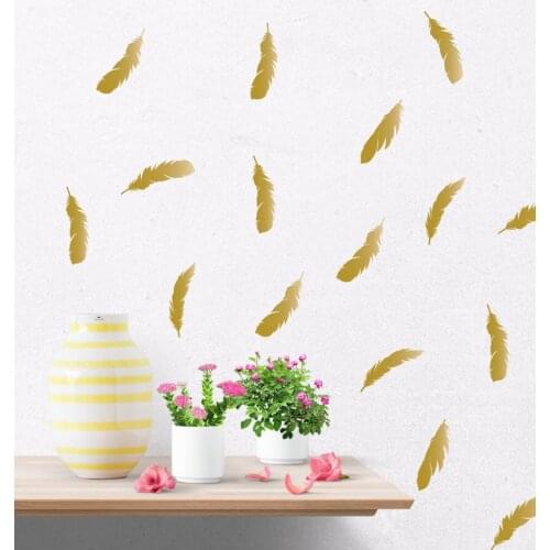 36 Gold Feather Wall Stickers Home Decor Bedroom diy Feathers Wall Decals for Baby Nursery adesivo de parede Self Adhesive ZB581