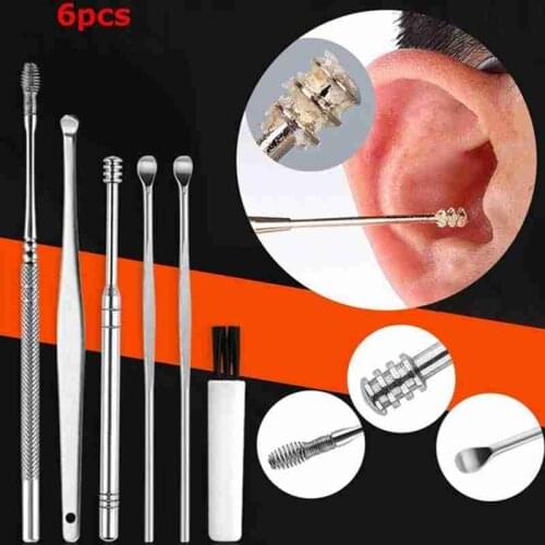 6Pcs/Set Ear Cleaner Set Earpick Ear Wax Remover Ear Curette Spoon Easy Cleaner Ear Earwax N Earpick Cleaning Removal Ear I2K3
