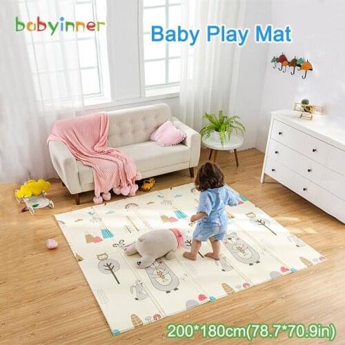 Babyinner 200*180cm Baby Play Mat Folding Reversible Crawling Mat XPE Thickened Foam Floor Mats Non-Slip Games Mats Kids Rug