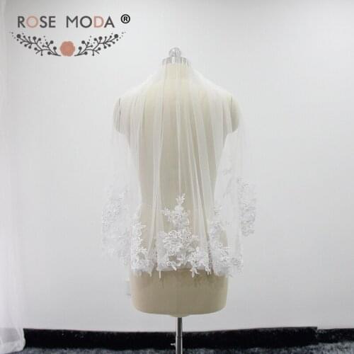 White Ivory Fingertip Lace Veil with Comb Custom Made One Layer Veil with Lace