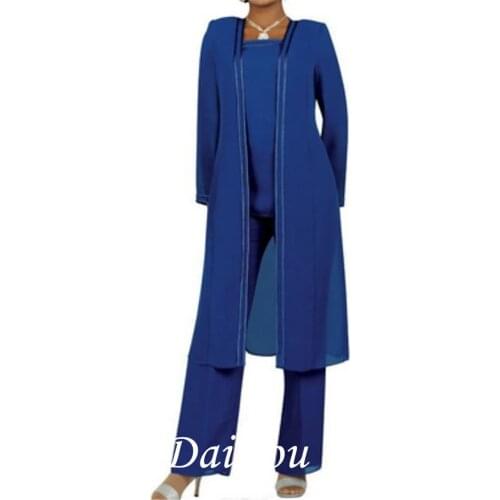 Pantsuit / Jumpsuit Mother of the Bride Dress Plus Size Elegant Square Neck Floor Length Chiffon Long Sleeve with Sash / Ribbon