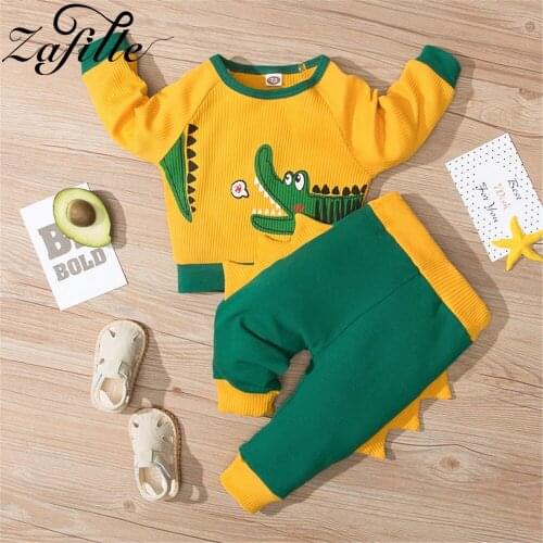 ZAFILLE Cute Dinosaur Baby Boy Clothes Set Knitted Cotton T-shirts and Pants Toddler Infant Kids Pajamas Clothes Boy Outfits