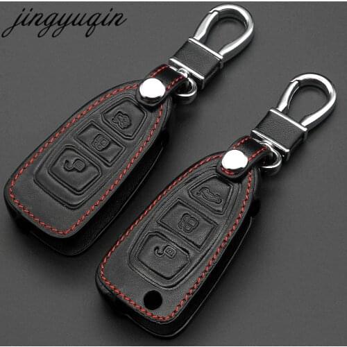 Jingyuqin Leather Key Chain Ring Cover for Ford Focus 2 MK2 Fiesta kuga Ecosport Key Case Holder Protector