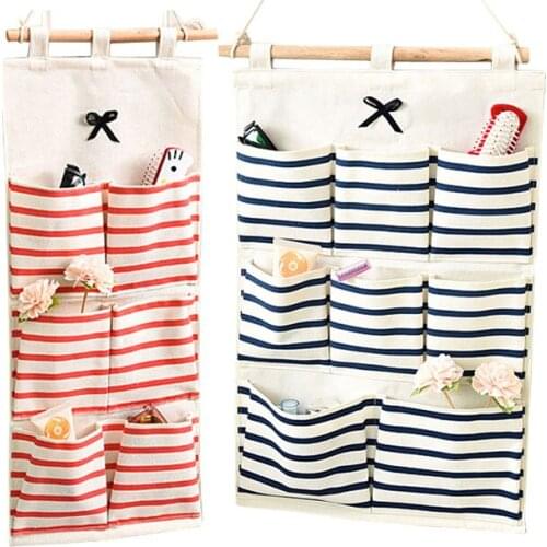 2018 Hot Sale Cotton Wall Hanging Pocket Linen Multi Pocket Storage Bag High Quality Space Saver Organizer Pouch for Home Office