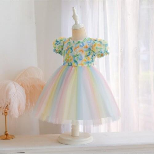 Ma&Baby 6M-5Y Toddler Baby Kid Girl Tutu Dress Pearl Flower Bow Puff Sleeve Tulle Party Wedding Birthday Dresses For Girl