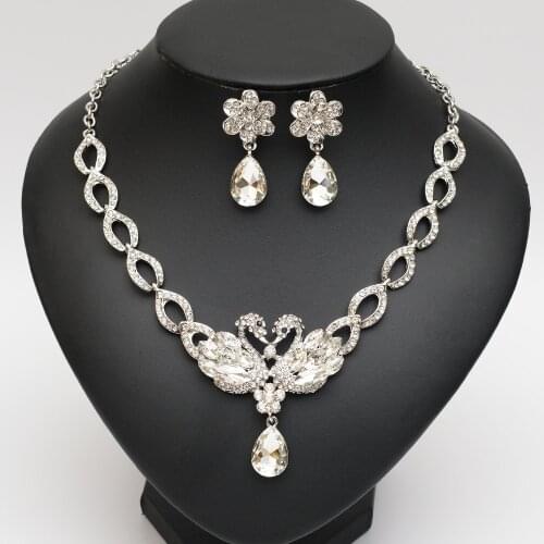 Fashion White Austrian Crystal Bridal Jewelry Set for Brides Swan Necklace Earrings set Wedding Party Costume Accessories Women