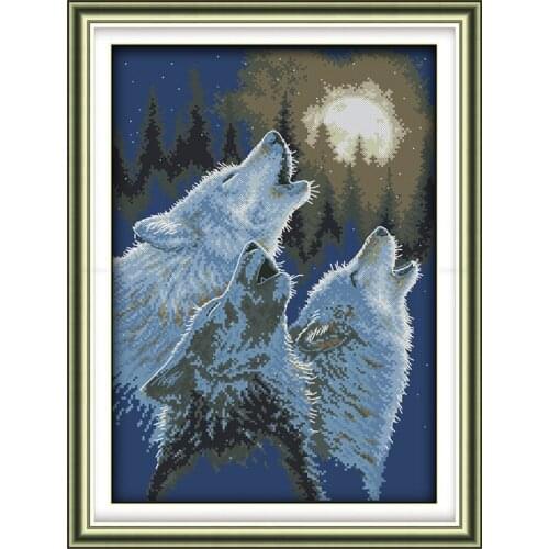 Cross stitch full embroidery needlework kit, home decoration kit 14CT animal pattern wolf white canvas Diy cross stitch Dmc