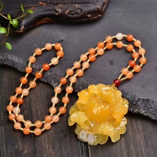 Natural yellow rose jade pendant necklace for women Hand-Carved Pendants jade necklace jade jewelry white and gold party goods