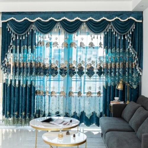 New European-style Classical Luxury Curtains High-end Hollow Fresh Chenille Embroidery Finished Curtains for Living Room Bedroom