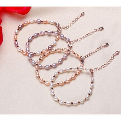 Wholesale 4PCS New Natural Breeding Freshwater multicolor 5-7MM Rice shape Pearl Bracelet
