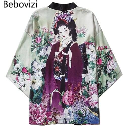 Bebovizi Casual Women Print Clothes Traditional Kimonos Blusas Fashion Men Japanese Asian Style Beach Yukata 2020 Clothing