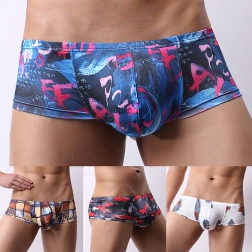 Sexy Mens Sexy Lingerie Low Rise Underwear Briefs Breathable Bikini Underpants Male Beach Swimming Printed Pantie Comforty Soft