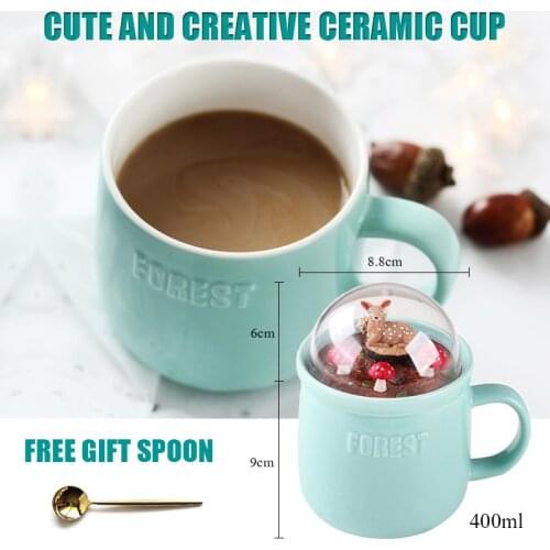 Cute Small Animal Ceramic Mug Creative Coffee Cup Water Cup with Lid Breakfast Milk Cup Couple Gift Cup Holiday Gift Mugs