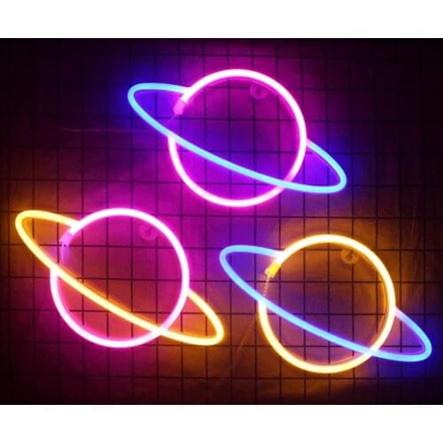 LED Neon Lamp Elliptical planet Shaped Sign Neon Light Battery Powered Home Decorative Wall Light Party Room Lighting