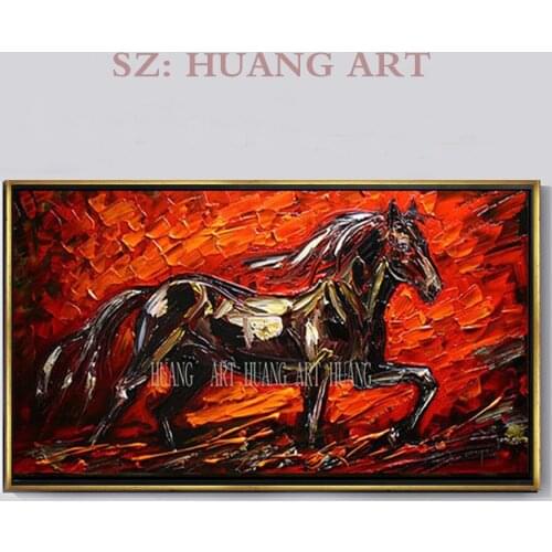 Top artists hand-painted high quality modern animal oil painting knife thick red horse decorated hall hotel lounge sof