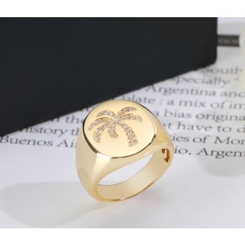 Hiphop Rock Metal Geometry Wide Punk Ring Gold Color Index Finger Accessories Coconut Tree Rings For Women Zk30