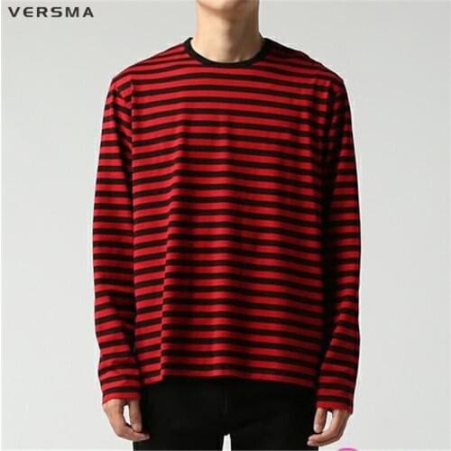 VERSMA Korean Ulzzang Harajuku GD Black White Striped T-shirt Men Women Unisex Loose Oversized Extra Long Sleeve Couple T Shirt